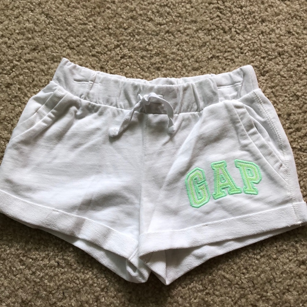 Gap white shorts with lime green gap logo